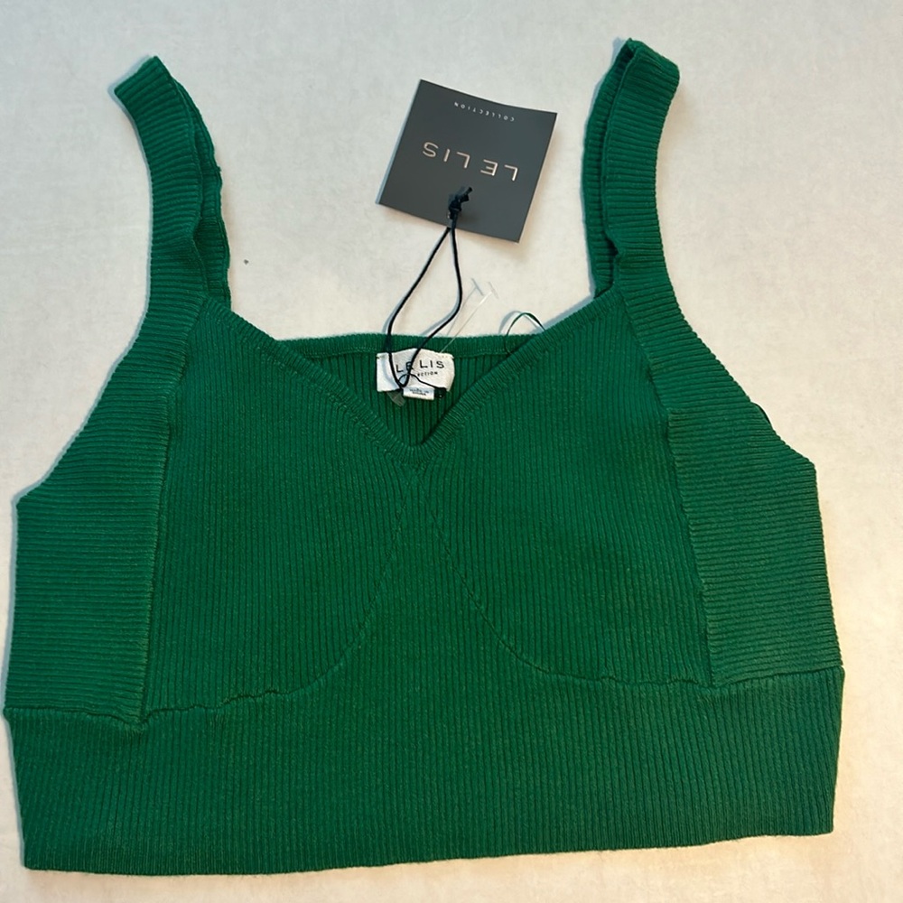Le Lis Large Top knit cami corset crop top in green NWT